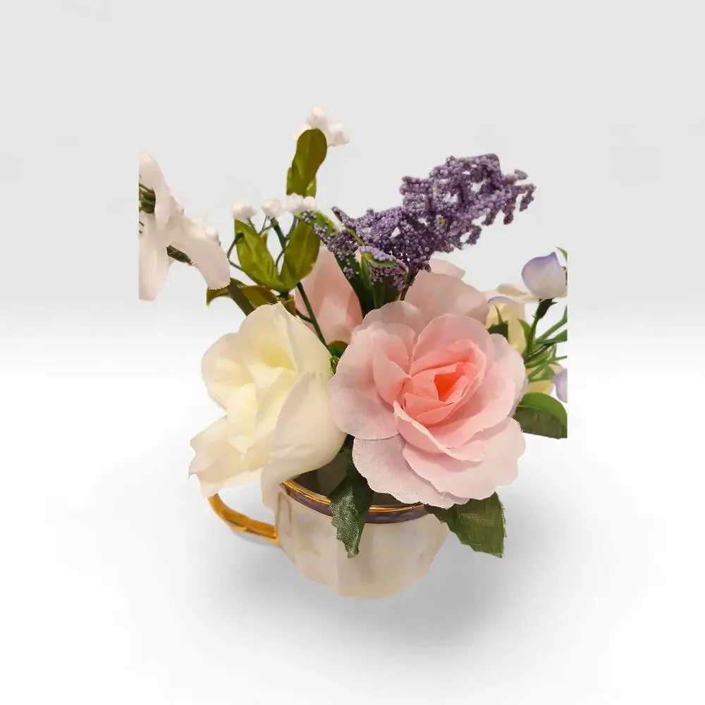 Mary Pop-Ins Tea Cup Floral Arrangement pink white